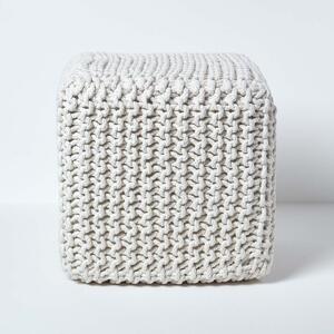 Homescapes Natural Knitted Cotton Cube Footstool 35 x 35 x 35 cm