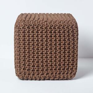 Chocolate Brown Knitted Cotton Cube Footstool 35 x 35 x 35 cm