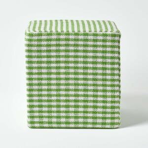 Homescapes Green Gingham Check Cotton Cube Pouffe 36 x 36 x 38 cm