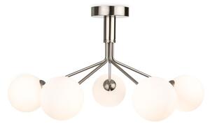 Firstlight 6931BS Lyric 5 Light Flush Ceiling Light In Brushed Steel Finish With Opal White Glass