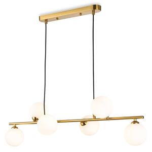 Firstlight 6912BB Lando 6 Light Bar Ceiling Pendant Light In Brushed Brass Finish With Opal White Glass