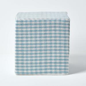 Homescapes Blue Gingham Check Cotton Cube Pouffe 36 x 36 x 38 cm