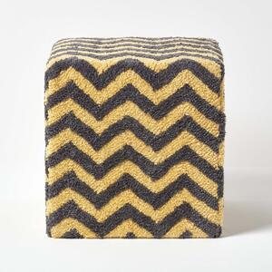 Grey and Yellow Chevron Cube Pouffe Tufted Cotton 36 x 36 x 38 cm