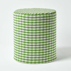 Homescapes Green Gingham Check Round Pouffe Cotton 40 x 42 cm