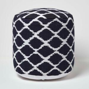 Homescapes Circular Blue and Natural Colour Ikat Round Footstool