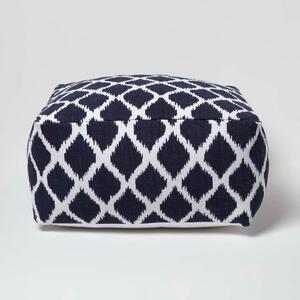 Homescapes Large Ikat Design Blue and Natural Colour Square Pouffe