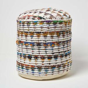 Cream Chindi Pattern Woven Bean Filled Pouffe Circular 45 x 40 cm