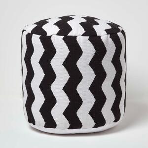 Circular Round Bean Footstool with Black and White Chevron Pattern