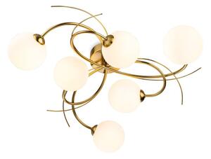 Firstlight 6922BB Elba 6 Light Flush Ceiling Light In Brushed Brass With Opal White Glass