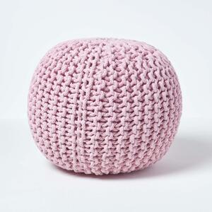 Pastel Pink Knitted Cotton Pouffe Footstool Round 35 x 40 cm