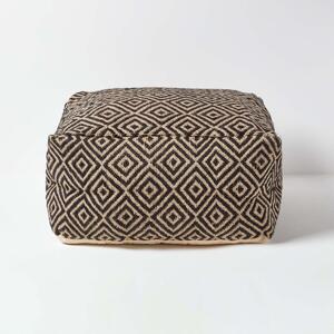 Homescapes Black and Cream Bean Cube Footstool with Aztec Pattern