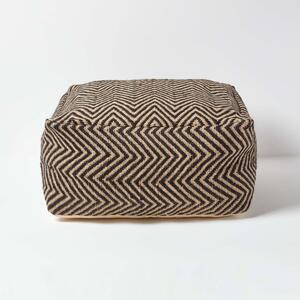 Homescapes Black and Cream Chevron Pattern Large Square Pouffe