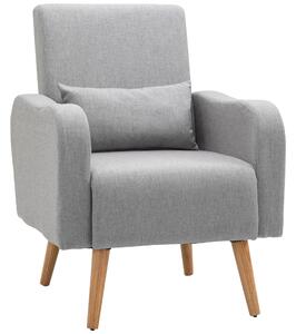 HOMCOM Accent Chair, Linen-Touch Armchair, Upholstered Leisure Lounge Sofa, Club Chair with Wooden Frame, Grey