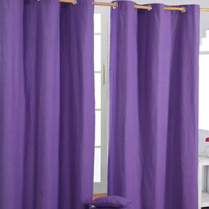 Cotton Plain Purple Ready Made Eyelet Curtain Pair, 117 x 137 cm