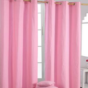 Cotton Plain Pink Ready Made Eyelet Curtain Pair, 137 x 182 cm