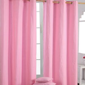 Cotton Plain Pink Ready Made Eyelet Curtain Pair, 117 x 137 cm