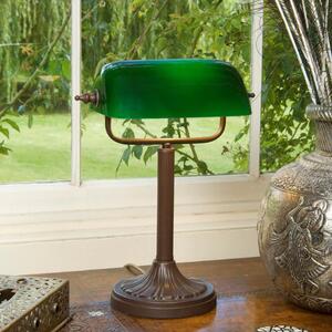 Bankers Table Lamp In Antique Bronze Finish With Green Shade