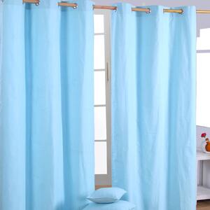 Cotton Plain Blue Ready Made Eyelet Curtain Pair, 117 x 137 cm