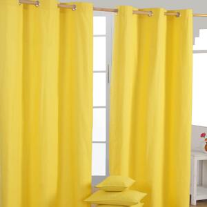 Cotton Plain Yellow Ready Made Eyelet Curtain Pair, 117 x 137 cm