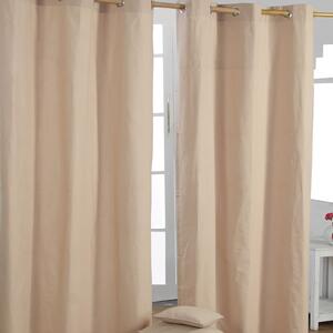 Cotton Plain Beige Ready Made Eyelet Curtain Pair, 117 x 137 cm