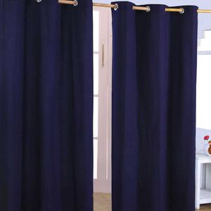 Cotton Plain Navy Blue Ready Made Eyelet Curtain Pair, 117 x 137 cm