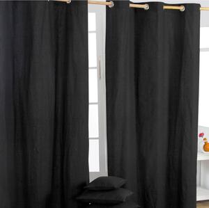 Cotton Plain Black Ready Made Eyelet Curtain Pair, 137 x 182 cm