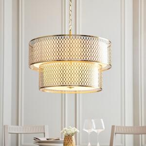 Endon 113420 Cordero 6 Light Tiered Ceiling Pendant Light In Gold With White Fabric And Frosted Glass