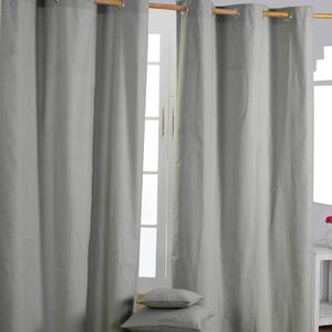 Cotton Plain Grey Ready Made Eyelet Curtain Pair, 117 x 137 cm