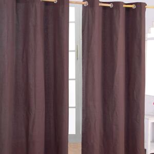 Cotton Plain Chocolate Ready Made Eyelet Curtain Pair, 117 x 137 cm