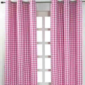 Cotton Pink Gingham Block Check Ready Made Eyelet Curtains 137 x 228 cm