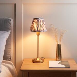 Endon 120754 Rise Table Lamp In Vintage Brass With Pearl Grey Ikat Shade