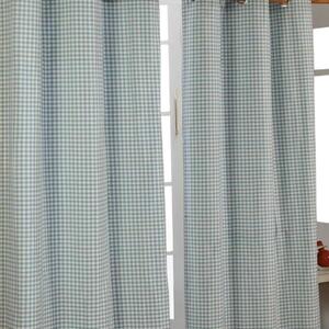 Cotton Gingham Check Blue Ready Made Eyelet Curtains, 137 x 182 cm