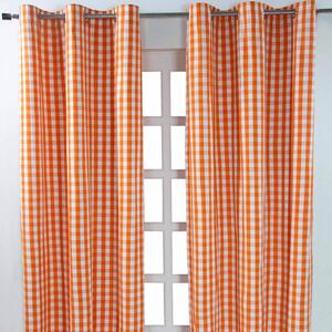 Cotton Orange Gingham Block Check Ready Made Eyelet Curtains 137x182 cm