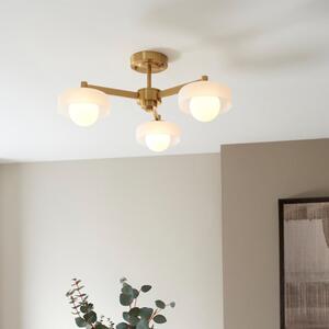 Endon 120631 Boss 3 Light Semi Flush Ceiling Light In Brushed Aged Brass With Frosted And Opal Glass
