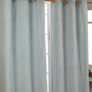 Cotton Gingham Check Blue Ready Made Eyelet Curtains, 117 x 137 cm