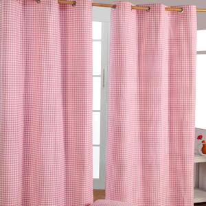 Cotton Gingham Check Pink Ready Made Eyelet Curtains, 117 x 137 cm