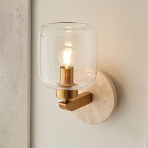 Endon 120662 Travi Wall Light In Vintage Brass With Natural Travertine And Clear Glass