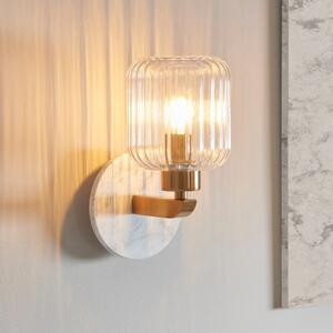 Endon 120666 Travi Wall Light In Vintage Brass With White Marble And Ribbed Glass