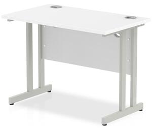 Impulse 600mm Computer Desk In White And Silver Cantilever Leg