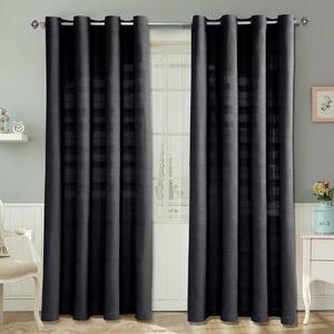 Homescapes Cotton Rajput Ribbed Black Curtain Pair, 54 x 54" Drop