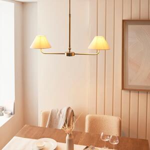 Endon 117835 Lille 2 Light Linear Ceiling Pendant Light In Antique Brass With Natural Linen Shades
