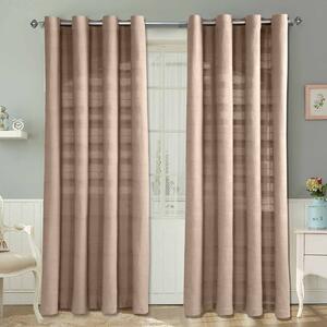 Homescapes Cotton Rajput Ribbed Beige Curtain Pair, 46 x 54" Drop