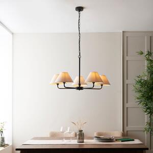 Endon 117832 Lille 5 Light Ceiling Pendant Light In Matt Black With Natural Linen Shades