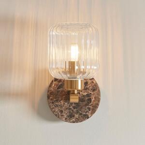Endon 120669 Travi Wall Light In Vintage Brass With Dark Brown Marble And Ribbed Glass