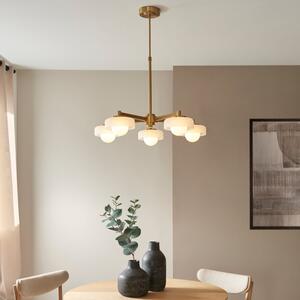 Endon 120632 Boss 5 Light Ceiling Pendant Light In Brushed Aged Brass With Frosted And Opal Glass