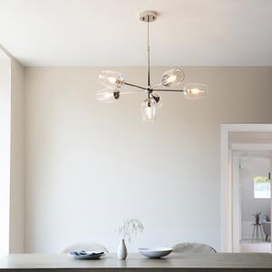 Endon 104095 Meave 6 Light Ceiling Pendant Light In Bright Nickel With Clear Glass Shades