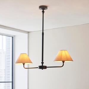 Endon 117834 Lille 2 Light Linear Ceiling Pendant Light In Matt Black With Natural Linen Shades