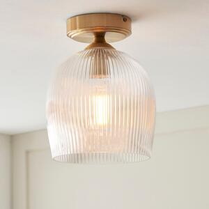 Endon 120623 Ashcroft Flush Ceiling Light In Brushed Aged Brass With Ribbed Glass