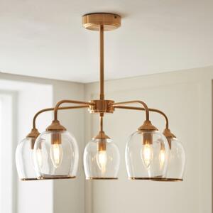 Endon 120618 Ashcroft 5 Light Ceiling Pendant Light In Brushed Aged Brass With Clear Glass