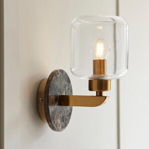 Endon 120663 Travi Wall Light In Vintage Brass With Dark Brown Marble And Clear Glass